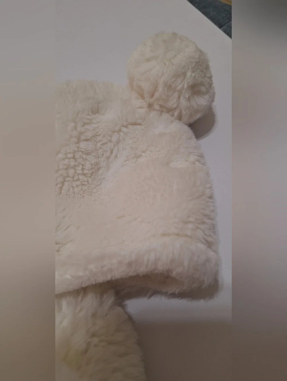 S.L. Fashions Plush Cream Bear Hat w/two Pom Ears And Plush Booties Baby Size OS